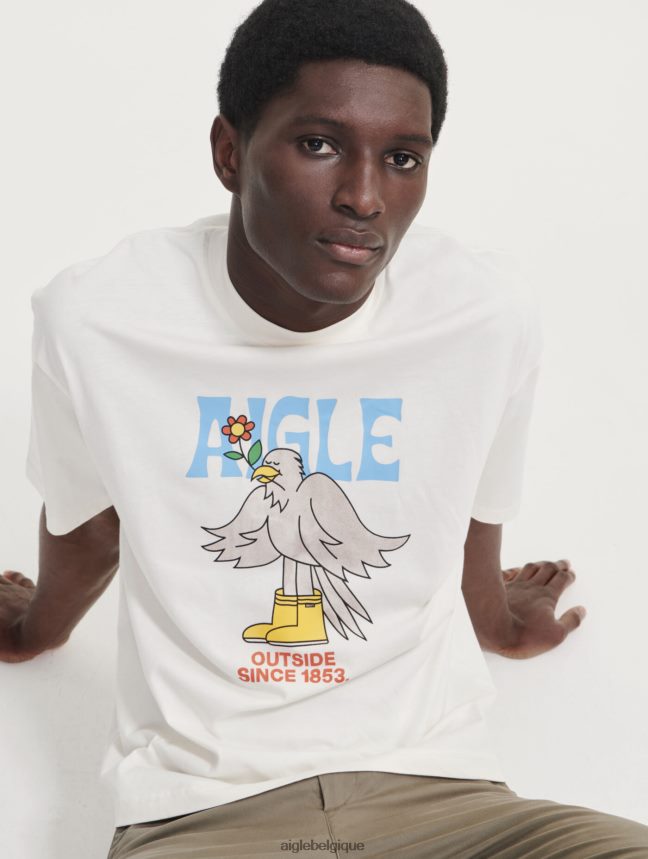 Aigle vêtements t-shirt imprimé à col rond lait Hommes HV42L2117