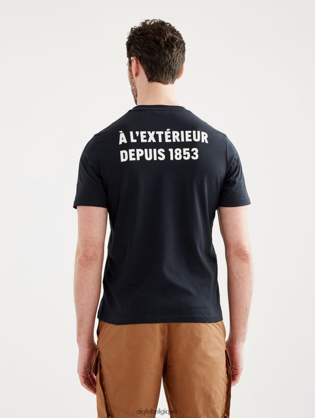 Aigle vêtements t-shirt imprimé à col rond noir Hommes HV42L2103