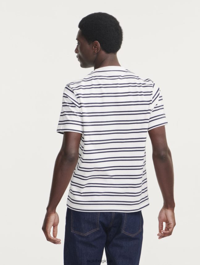 Aigle vêtements t-shirt rayé à col rond rue blanche Hommes HV42L250