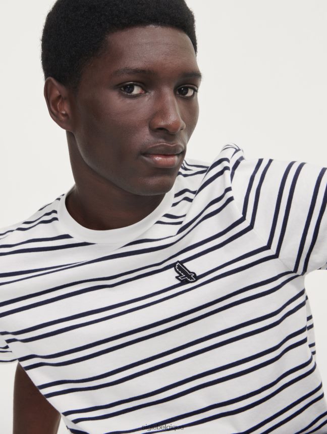 Aigle vêtements t-shirt rayé à col rond rue blanche Hommes HV42L250