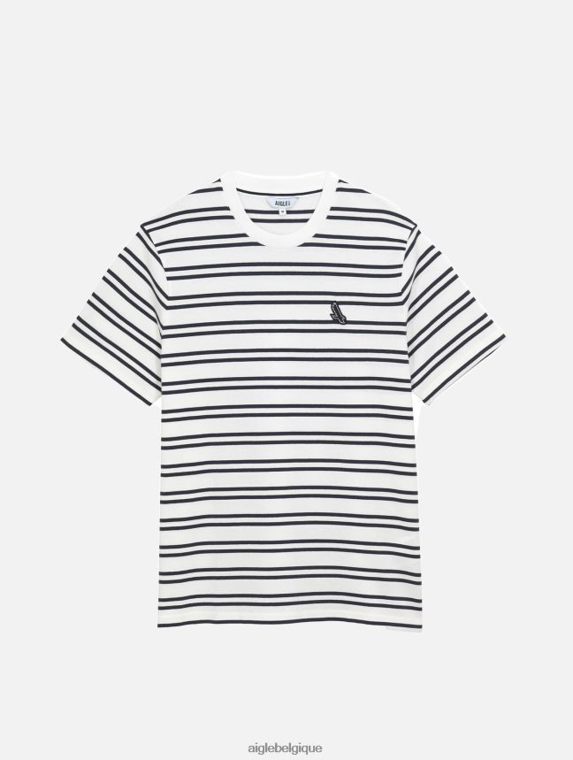 Aigle vêtements t-shirt rayé à col rond rue blanche Hommes HV42L250