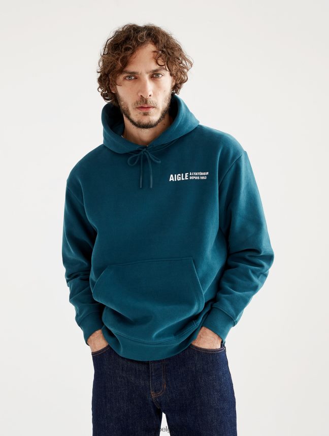 Aigle vêtements sweat à capuche imprimé bleu orage Hommes HV42L281