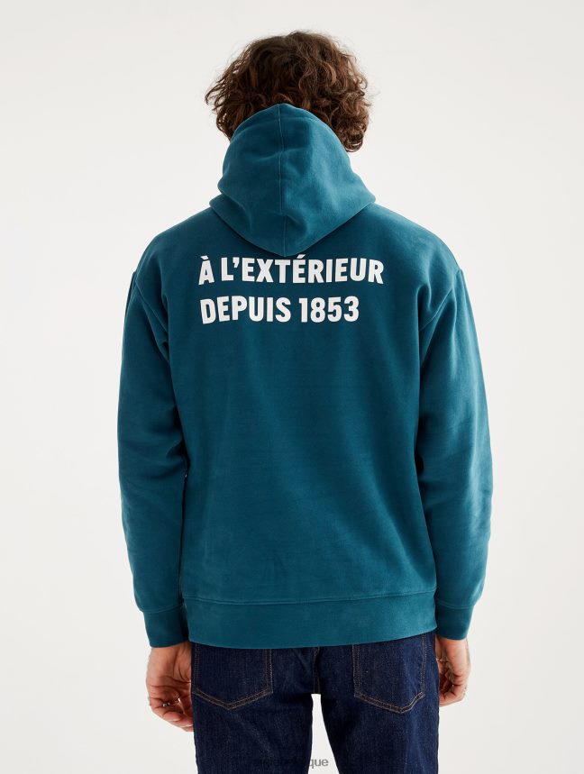 Aigle vêtements sweat à capuche imprimé bleu orage Hommes HV42L281