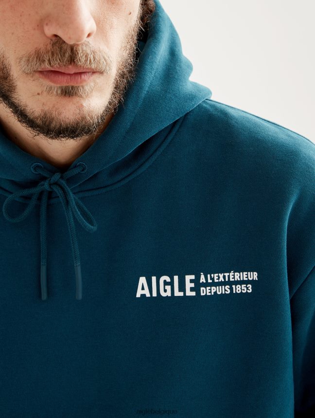 Aigle vêtements sweat à capuche imprimé bleu orage Hommes HV42L281