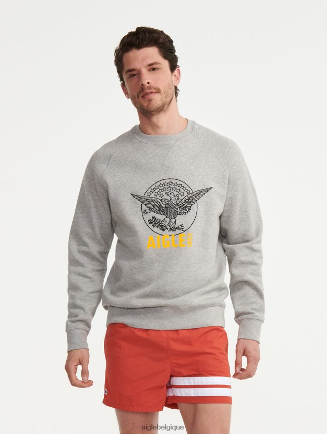 Aigle vêtements sweat-shirt à col rond brodé gris chiné clair Hommes HV42L282