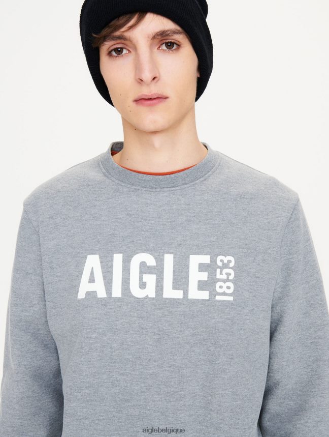 Aigle vêtements sweat-shirt ras du cou imprimé brossé gris chiné Hommes HV42L278